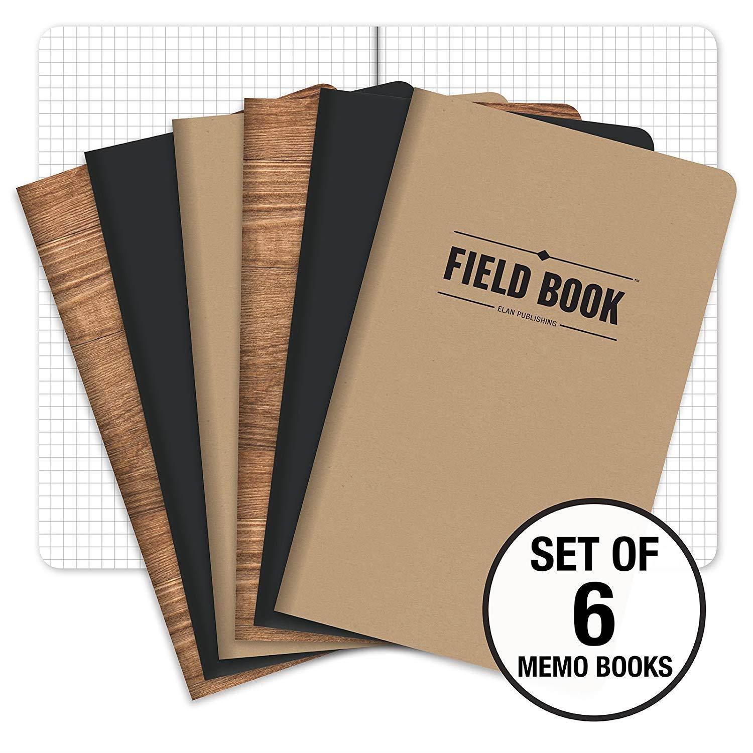 Field Notebook - 5"x8" - Combo Colors - Graph Memo Book - Pack of 6