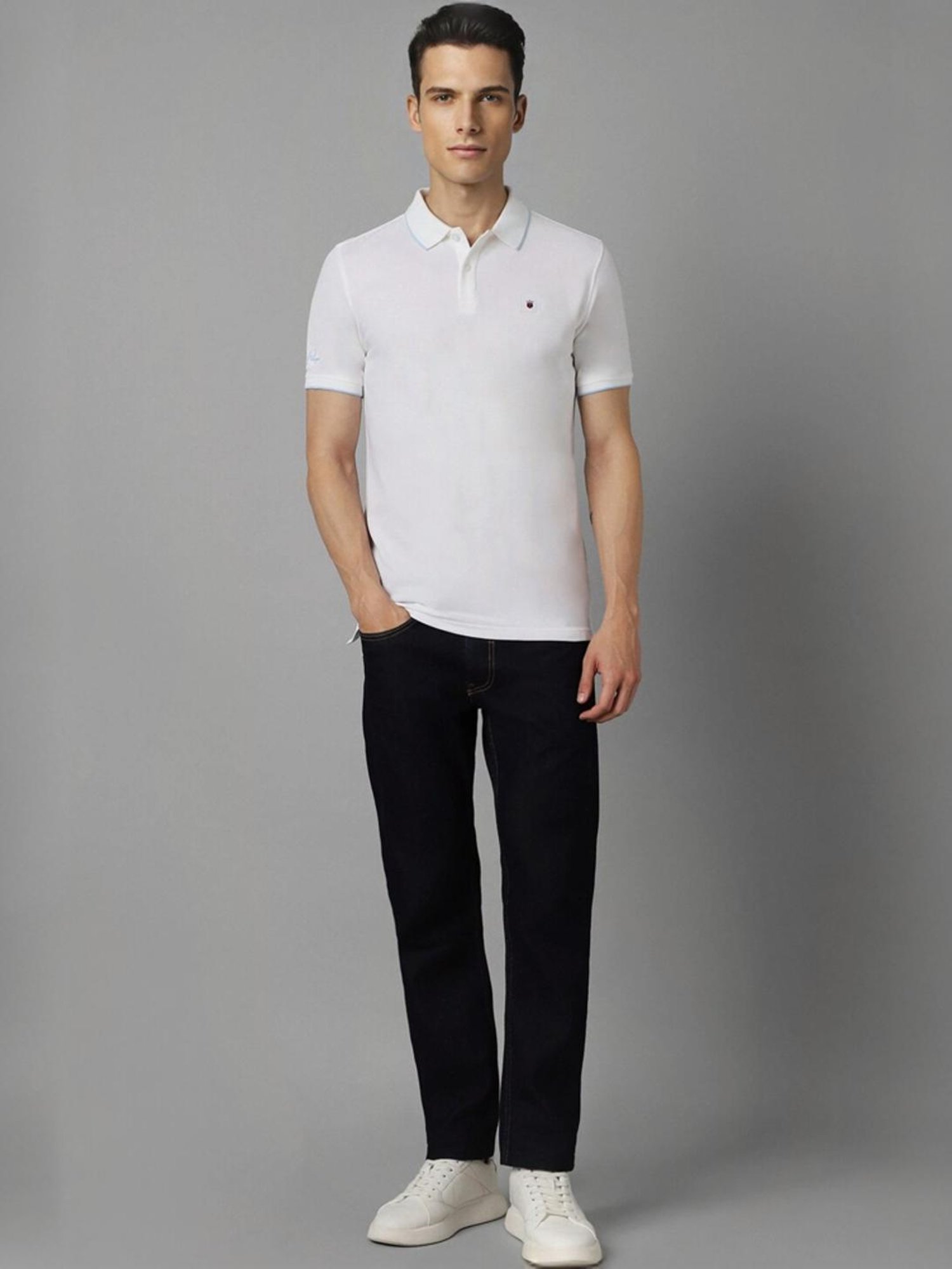 Louis Philippe Sport White Cotton Slim Fit Polo T-Shirt