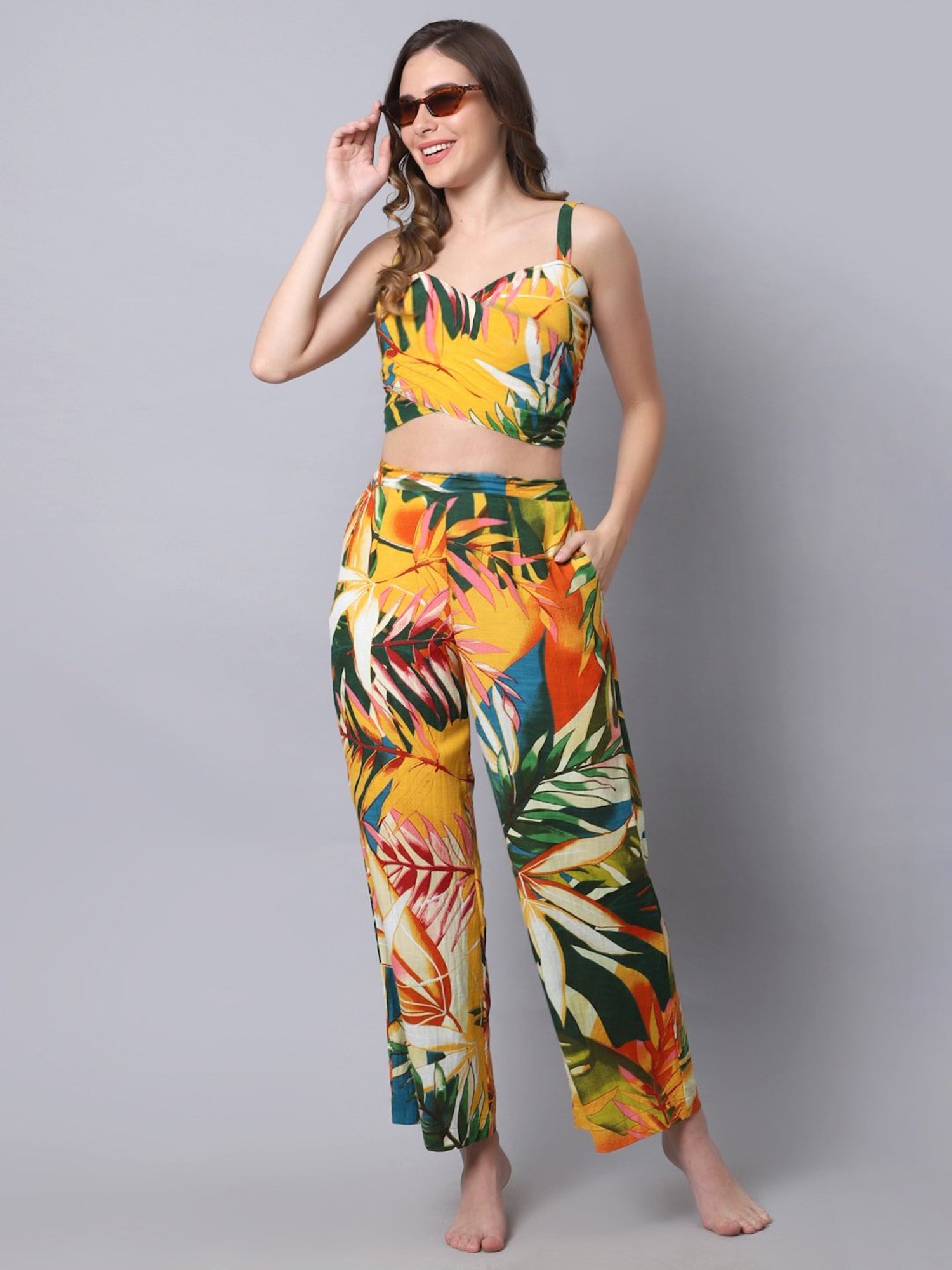 Erotissch Yellow Printed Beachwear Top