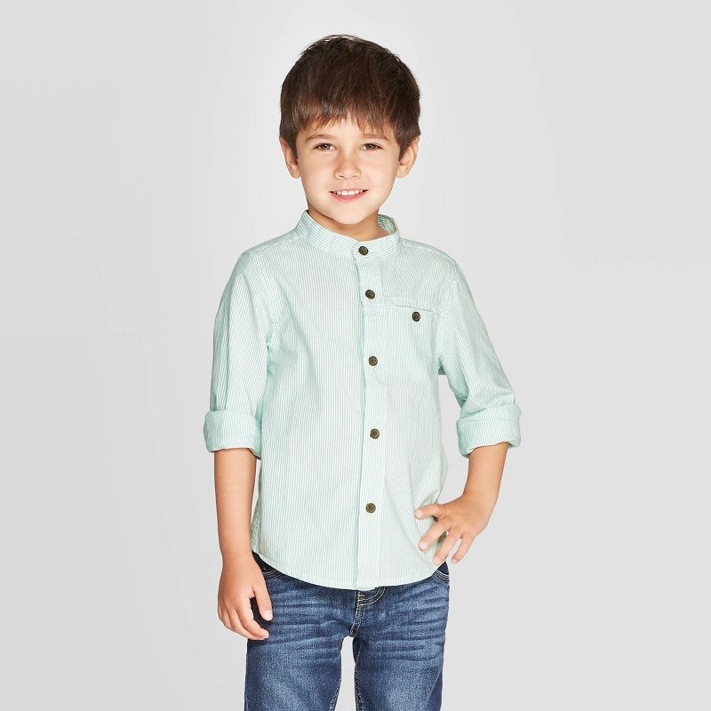 Toddler Boys' Button-Down Shirt - Cat & Jack™ Aqua 3T