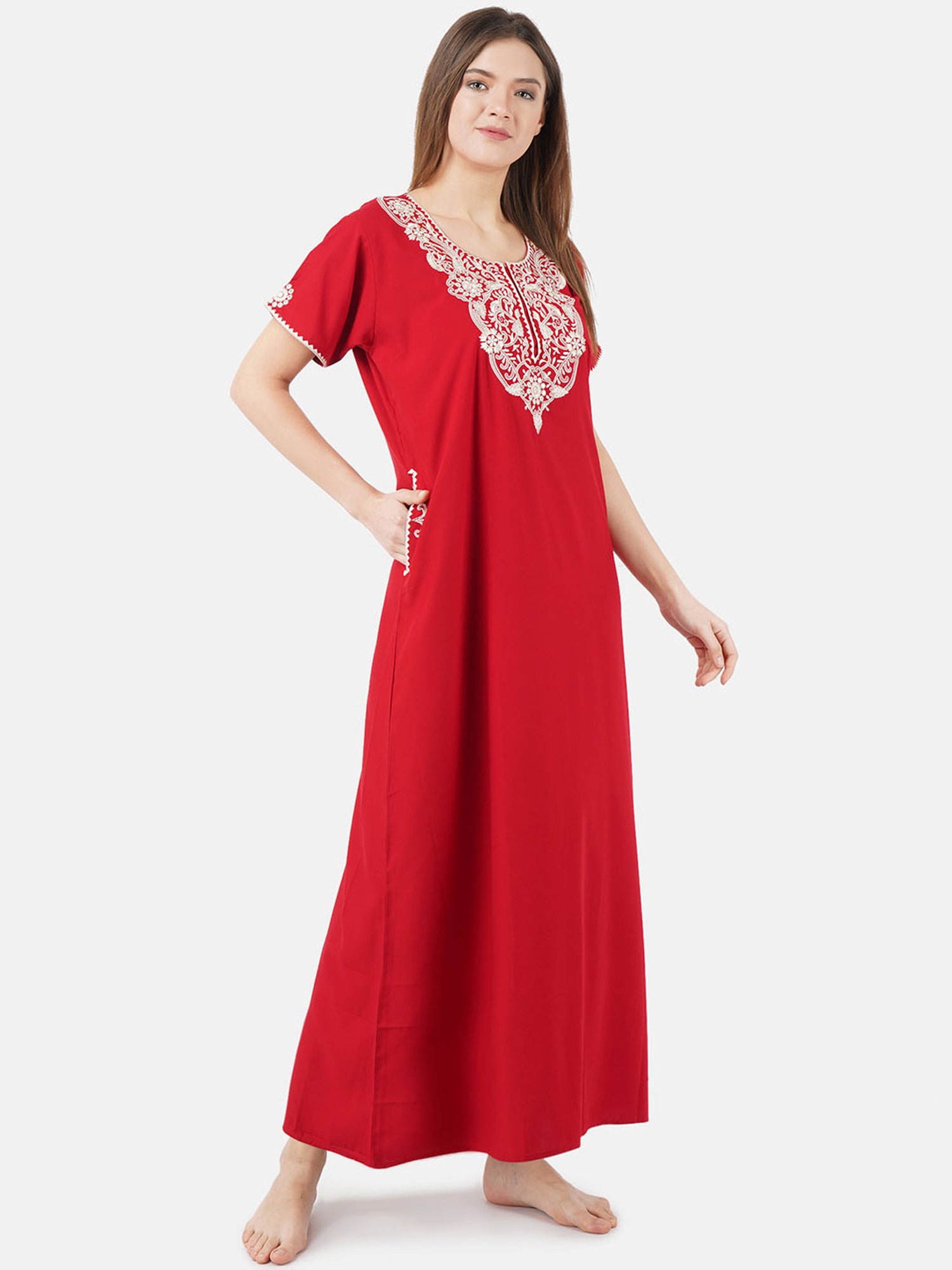 KOI SLEEPWEAR Red Embroidered Nighty