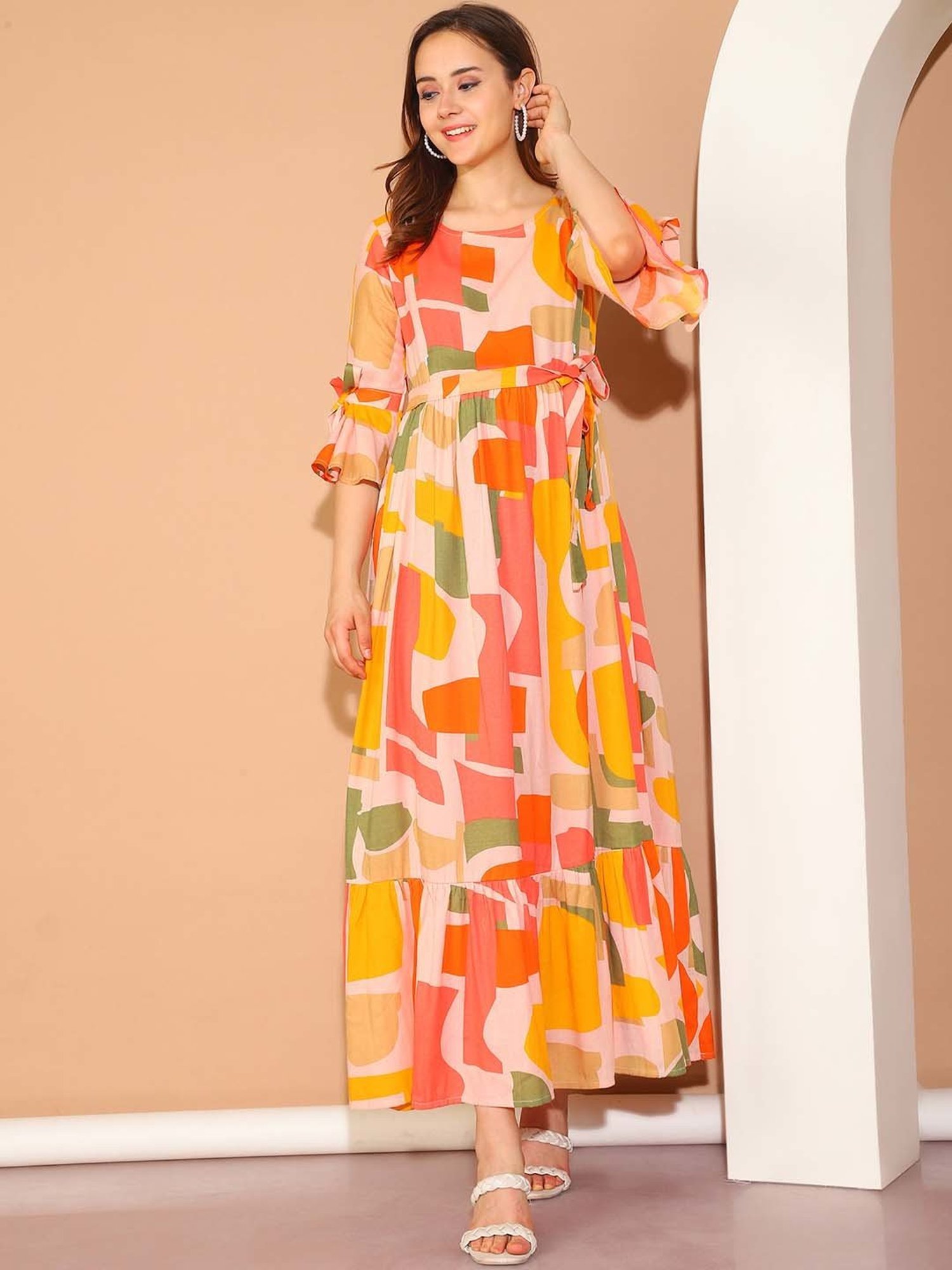 Moms Maternity Multicolor Geometric Maternity Dress