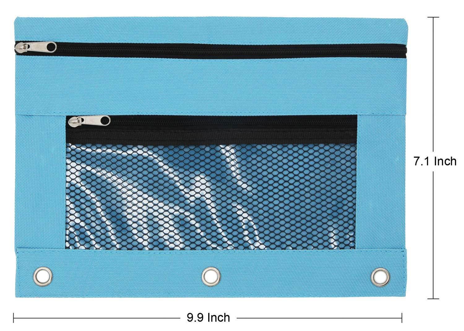 Pencil Case Pencil Pouch Zipper with 3 Ring and Double Pocket and Mesh Window(Blue,2 Pack)