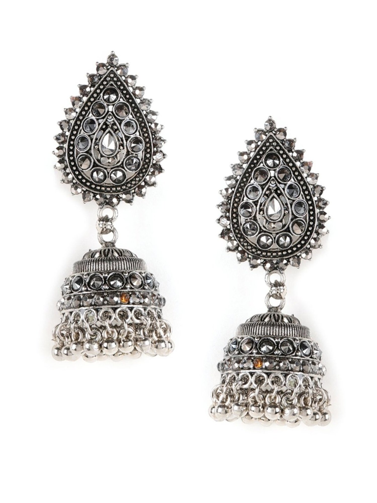 Aatmana Black Silver-Plated Jhumki Earrings for Women