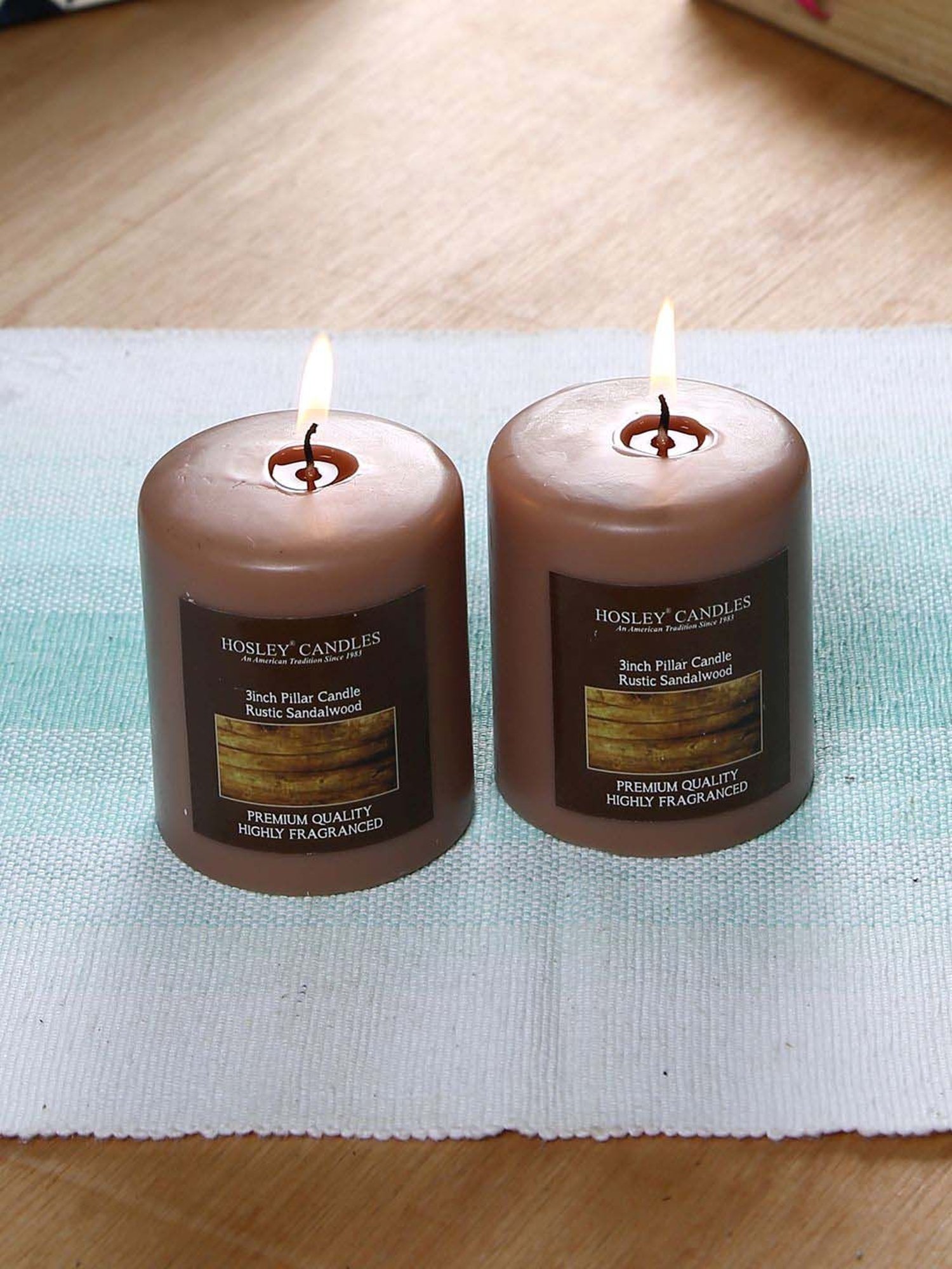 HOSLEY Brown Wax Pillar Candle - Set of 2