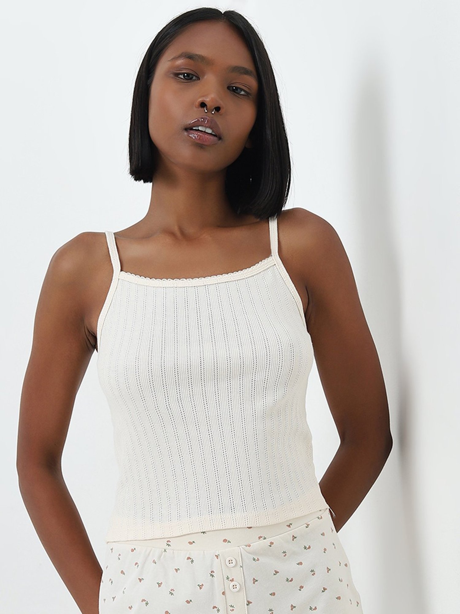 Superstar by Westside Off-White Knit-Textured Cotton Camisole