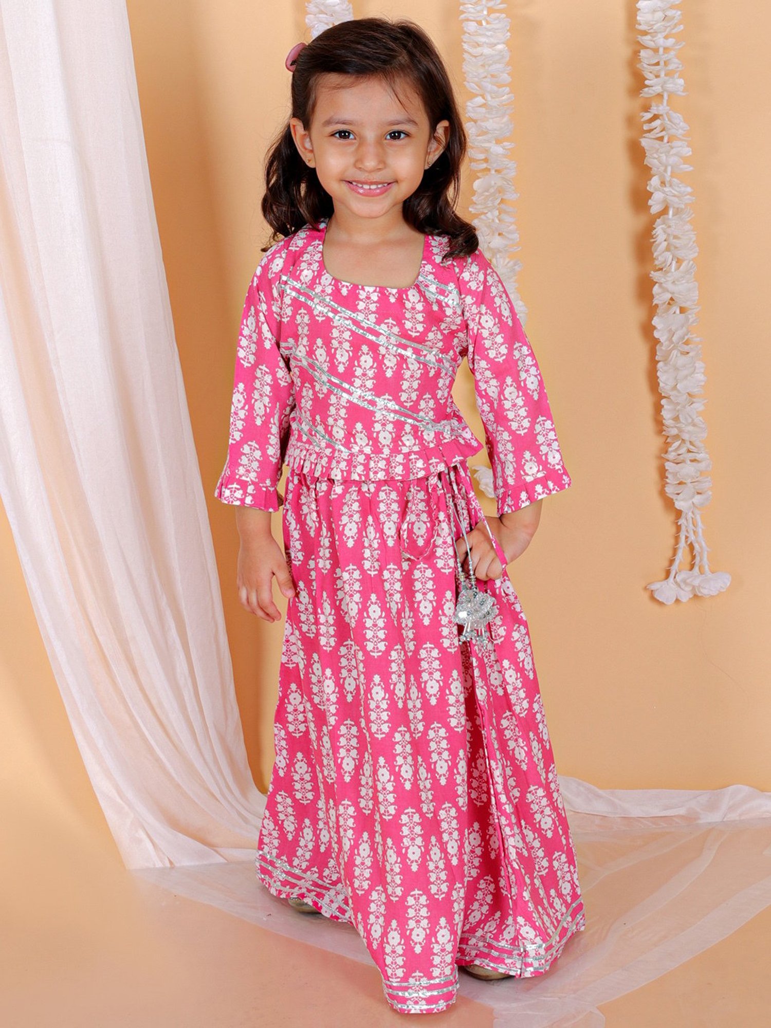 The Mom Store Kids Pink Floral Print Lehenga with Choli