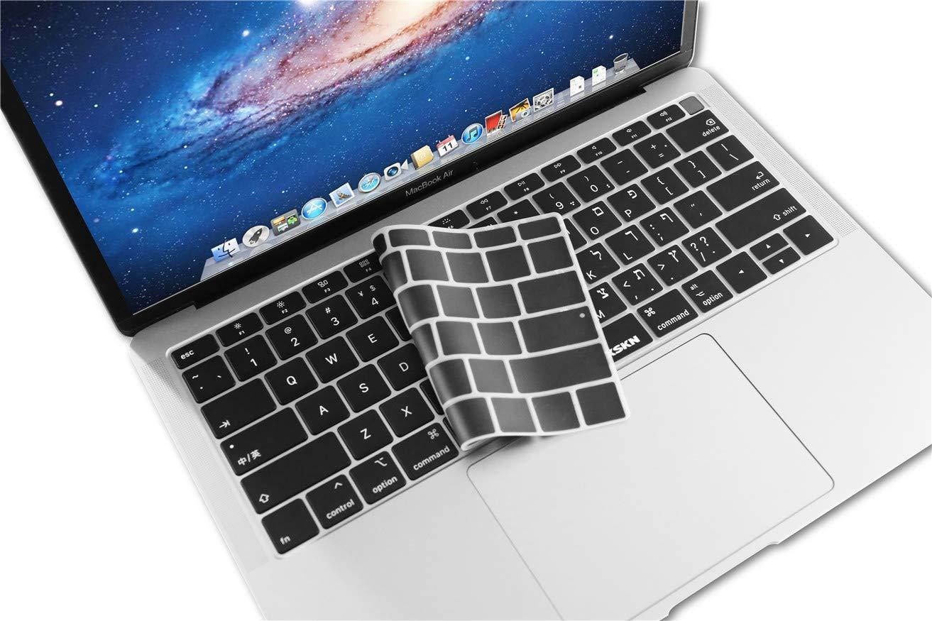 XSKN Hebrew Keyboard Cover Compatible New MacBook Air 13" 13.3-inch with Touch ID Retina Display (A1932, 2018 Release) Soft-Touch Ultra Slim Silicone Protective Skin, US Version (Black)
