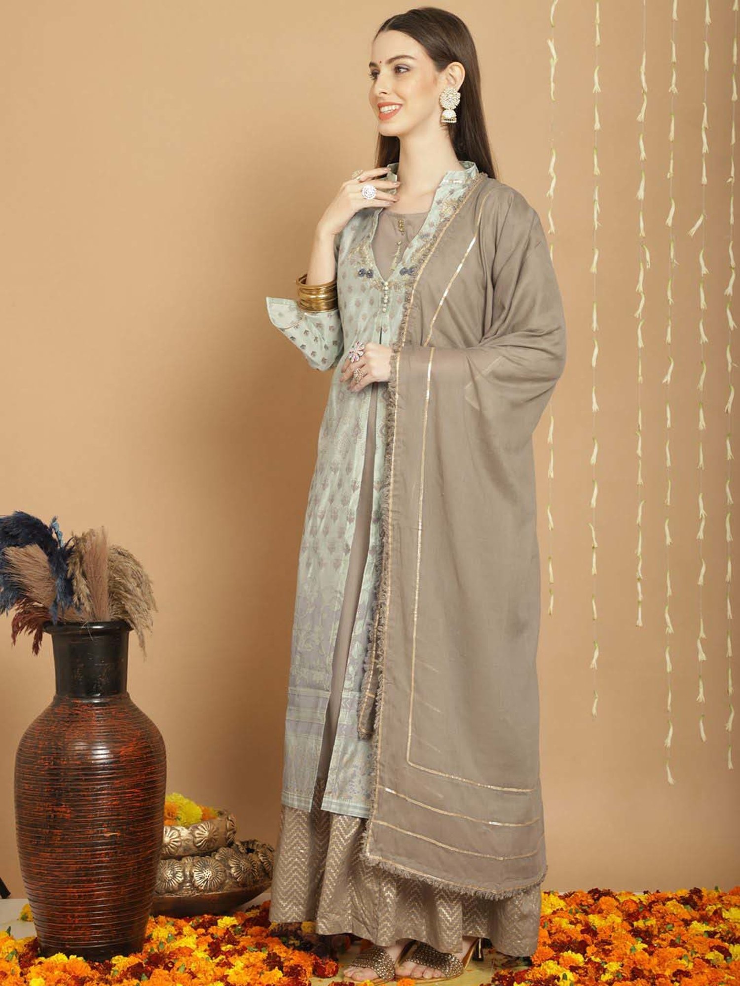 Stylee LIFESTYLE Green Embroidered Unstitched Dress Material