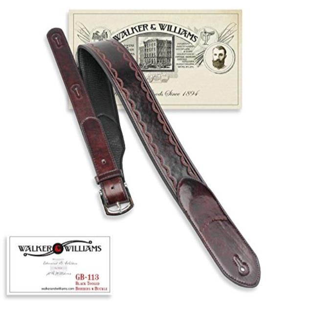 walker & williams gb113 vintage brown tooled edge padded strap with buckle
