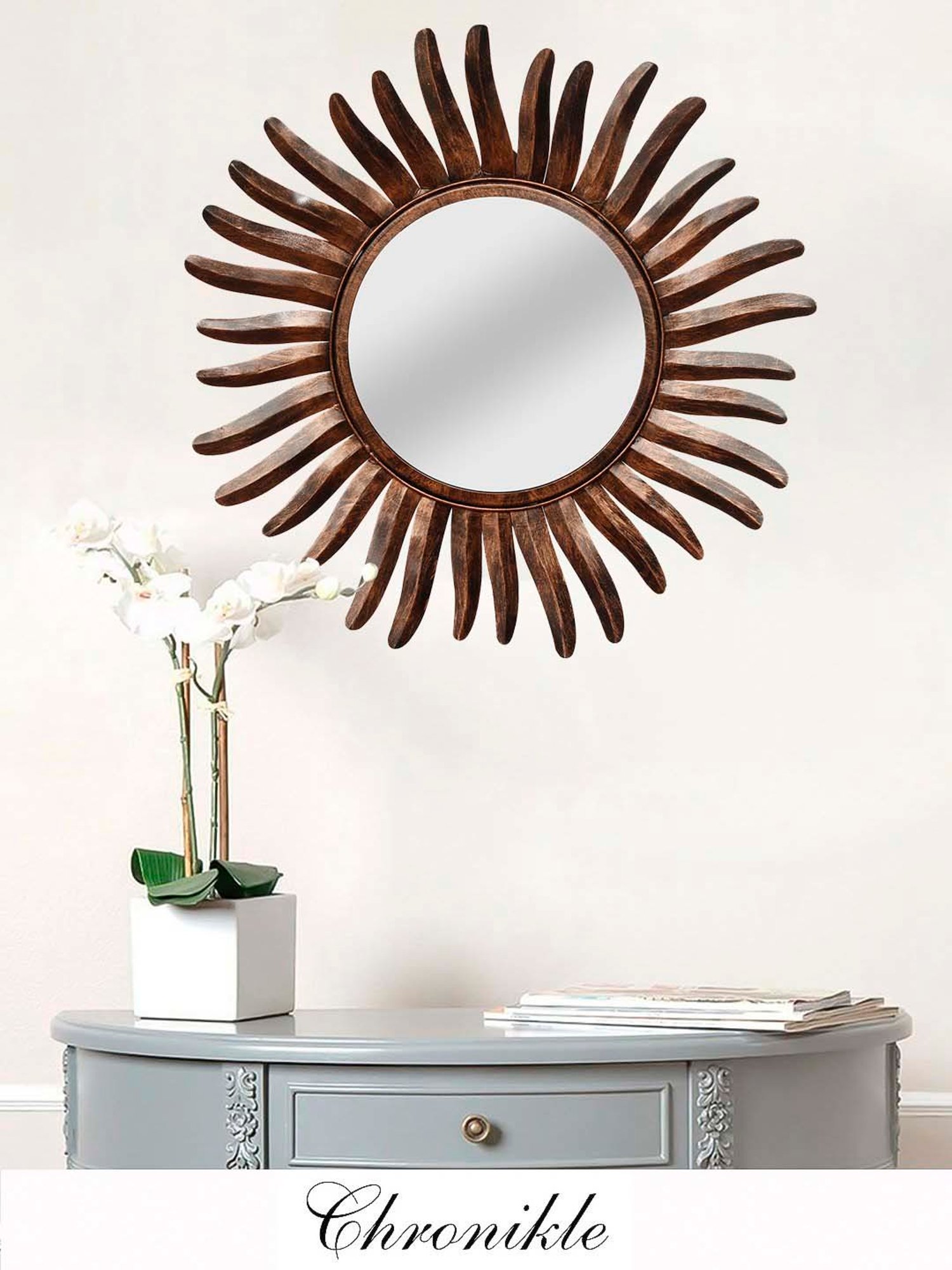 CHRONIKLE Brown Iron Decorative Round Wall Mirror