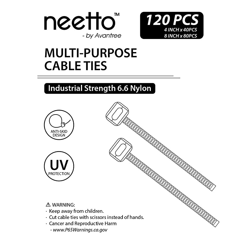 120 Pcs Assorted Sizes Nylon Zip Ties 8 inch & 4 inch, Black & White, Self Locking Plastic Cable Ties Wrap Management Organizer for Home Office Garden Garage & Workshop