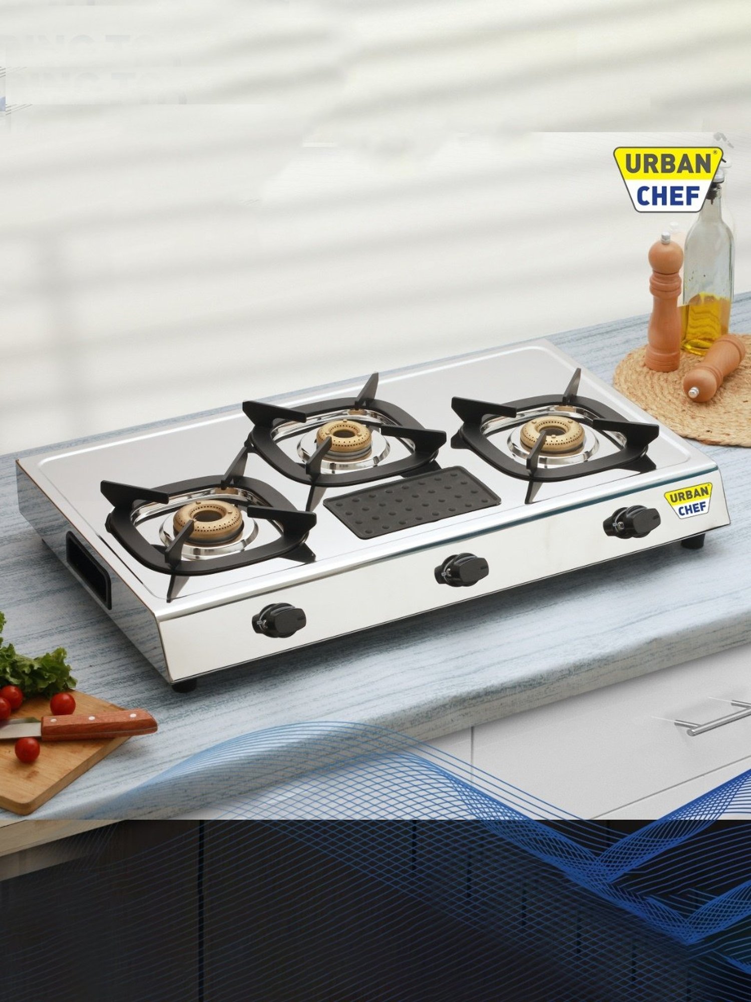 Urban Chef Gas Stove with 3 Burners ( Silver/Black )