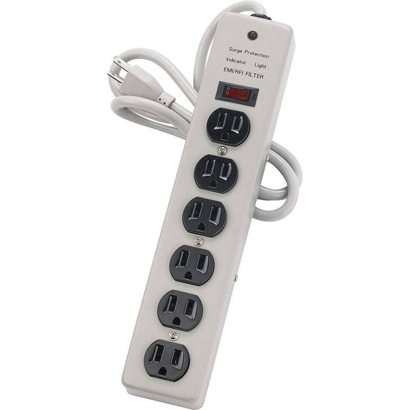 Compucessory 55156 Power Strip 6 Outlet 125 Volts 15 amps 6' Cord Light Gray