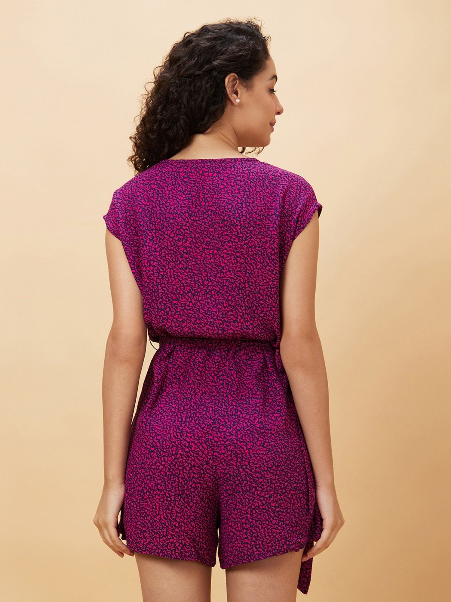 Globus Pink & Black Printed Mini Playsuit