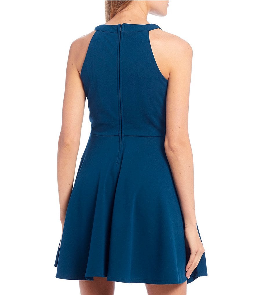 Honey and Rosie Keyhole Rhinestone Waist Detail Crepe Party Dress