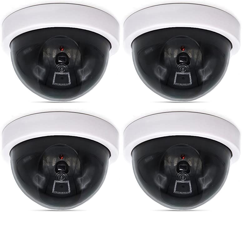Dummy Fake Security CCTV Dome Camera with Flashing Red LED Light SDW4 4 Packs White