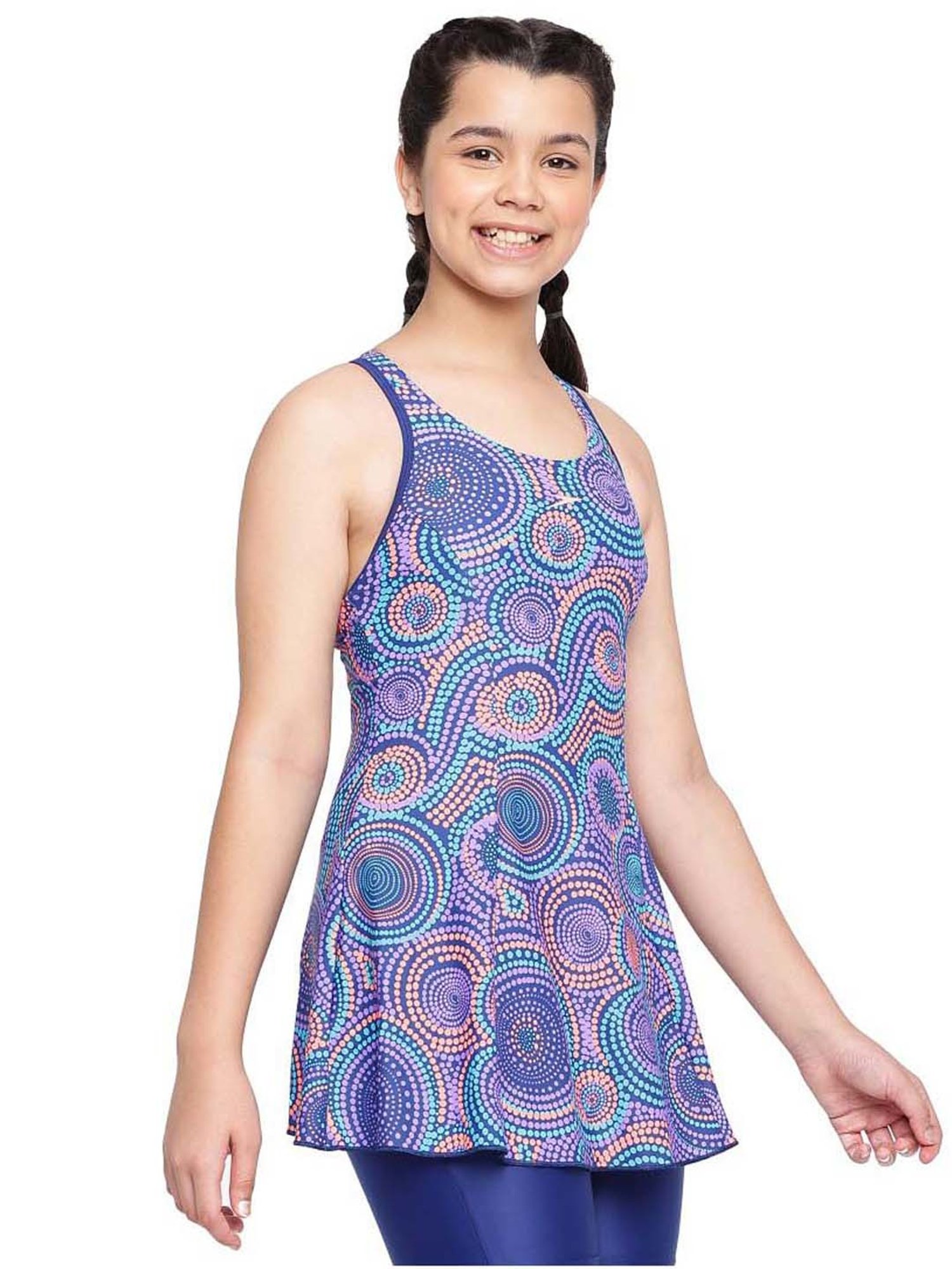 Speedo Kids Blue Printed Swim Dress with Boyleg