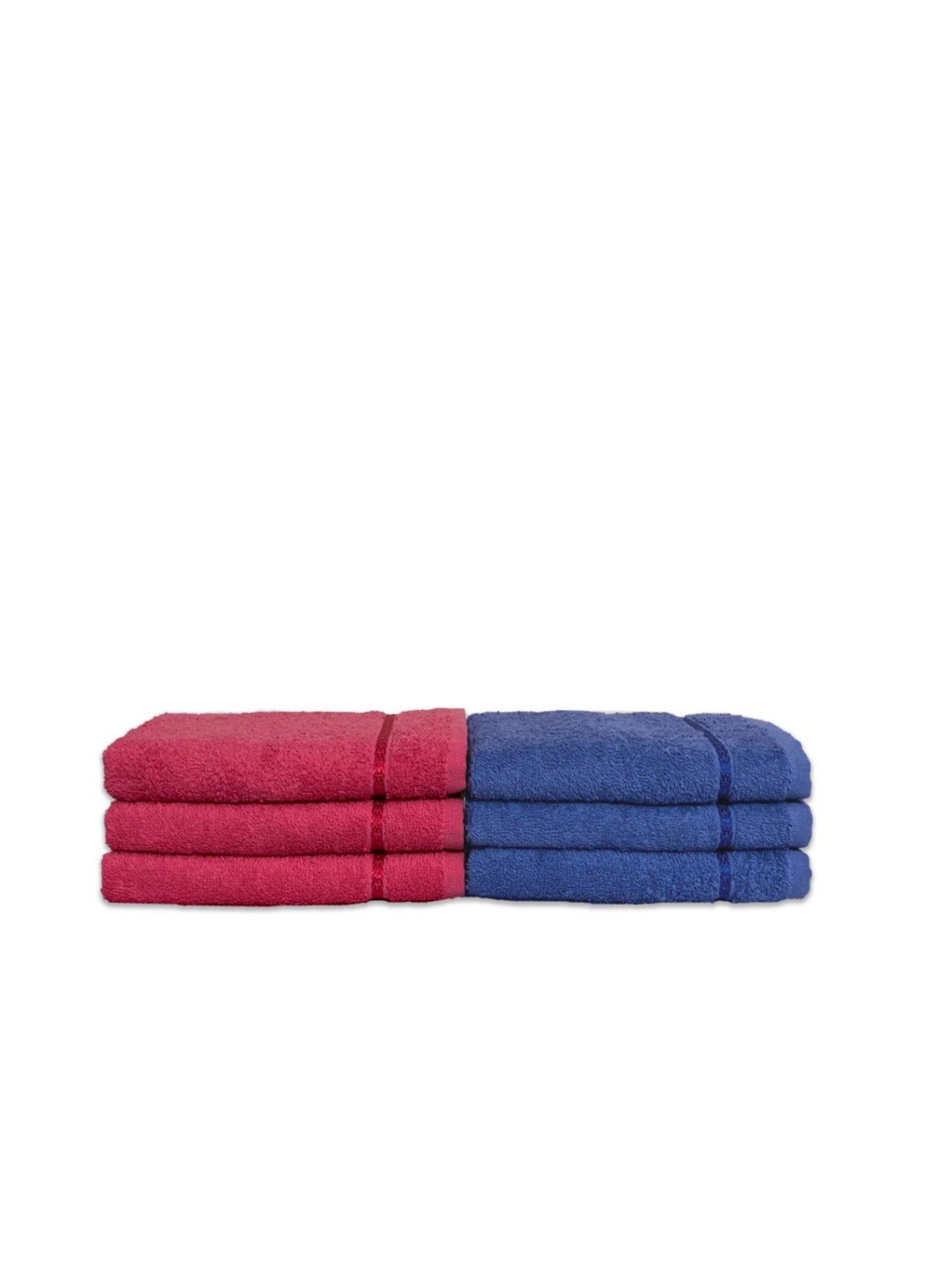 Spaces Seasons Best QD Navy Blue & Coral 380 GSM Cotton Hand Towel - Set of 6