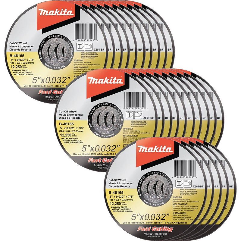 Makita B-46165-25 5 in. x .032 in. x 7/8 in. Ultra Thin Cut-Off Grinding Wheel (25-Pack)