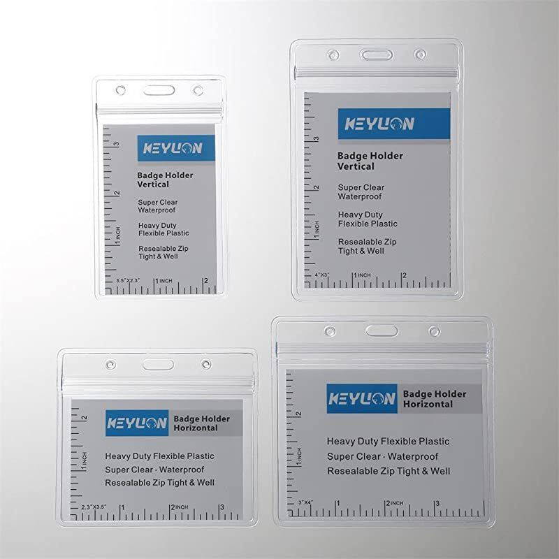 10 Heavy Duty ID Card Badge Holder Clear Vertical Vinyl PVC with Waterproof Type Resealable Zip Plastic Single Layer Thickness 04mm Thicker 60 Than Standard 025mm