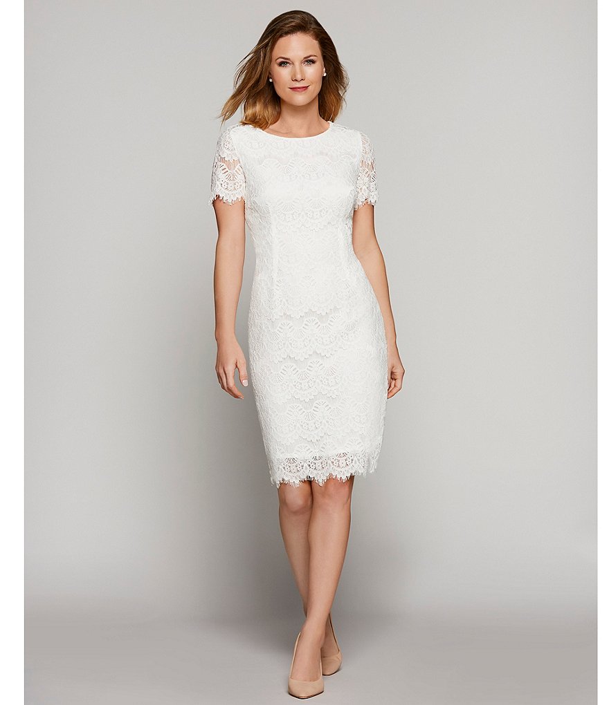 Preston & York Felicia Short Sleeve Round Neck Lace Sheath Dress