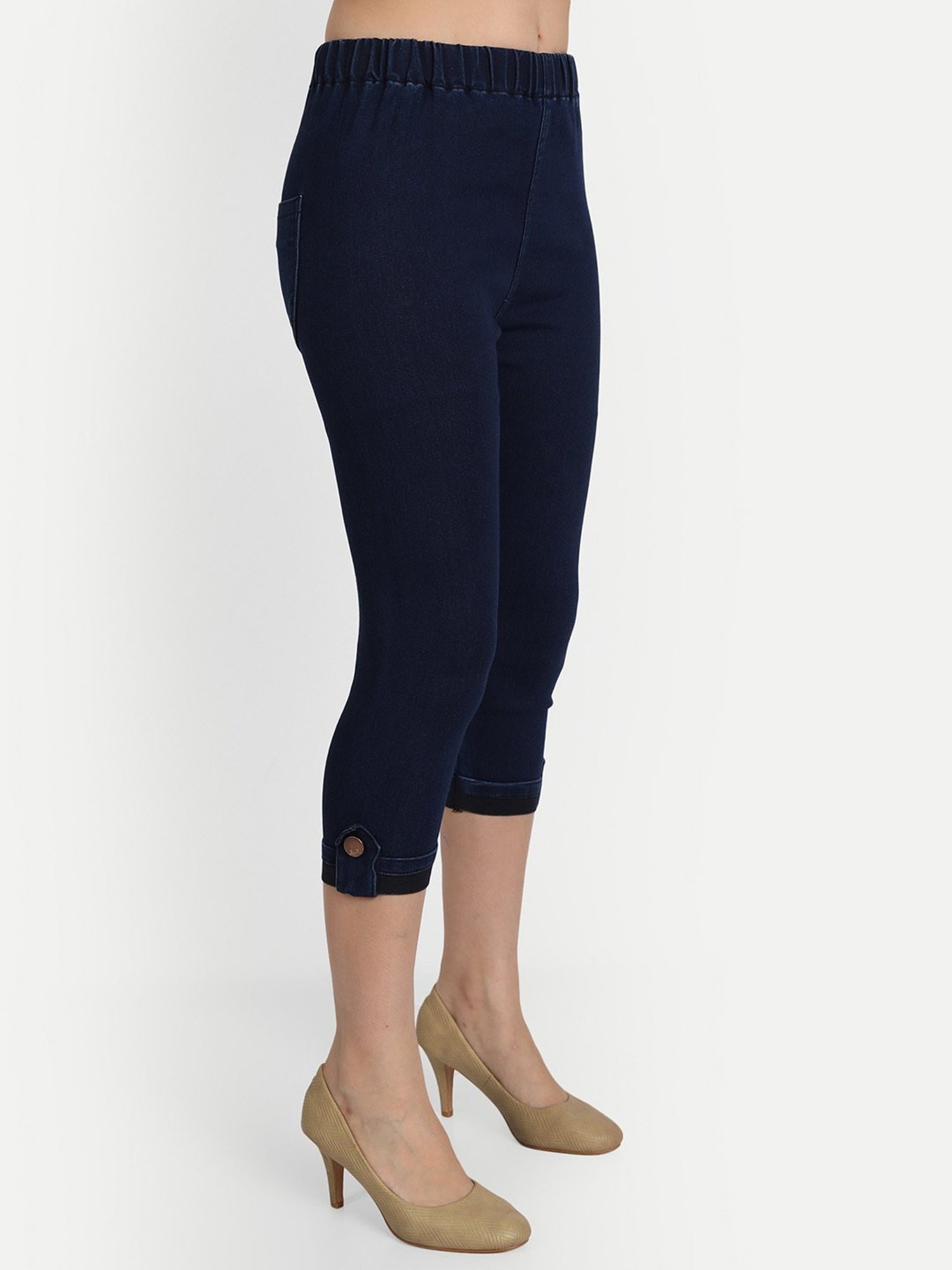 Angelfab Dark Blue Regular Fit Mid Rise Capris