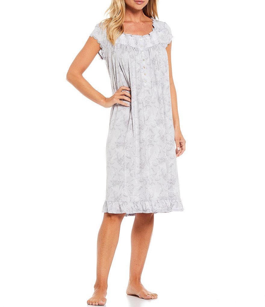 Eileen West Floral Print Cap Sleeve Square Neck Modal Waltz Nightgown