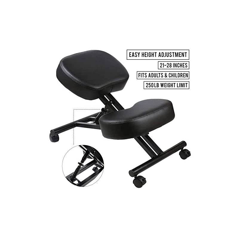Kneeling Chair Home Office Chairs Thick Cushion Pad Flexible Seating Rolling Adjustable Work Desk Stool Improve Posture Now & Neck Pain - Comfortable Knees and Straight Back
