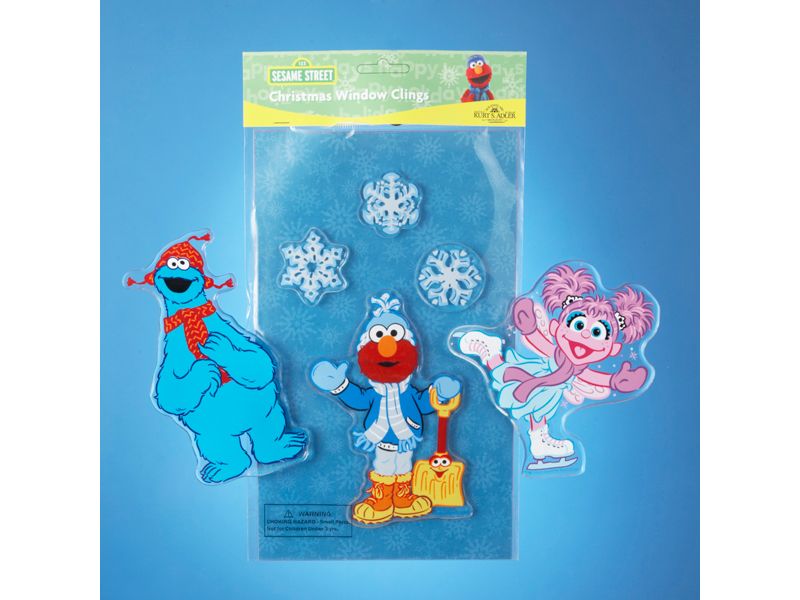Kurt S. Adler Set of 4 Blue Sesame Street Cookie Monster and Snowflakes Christmas Window Clings 5.5"