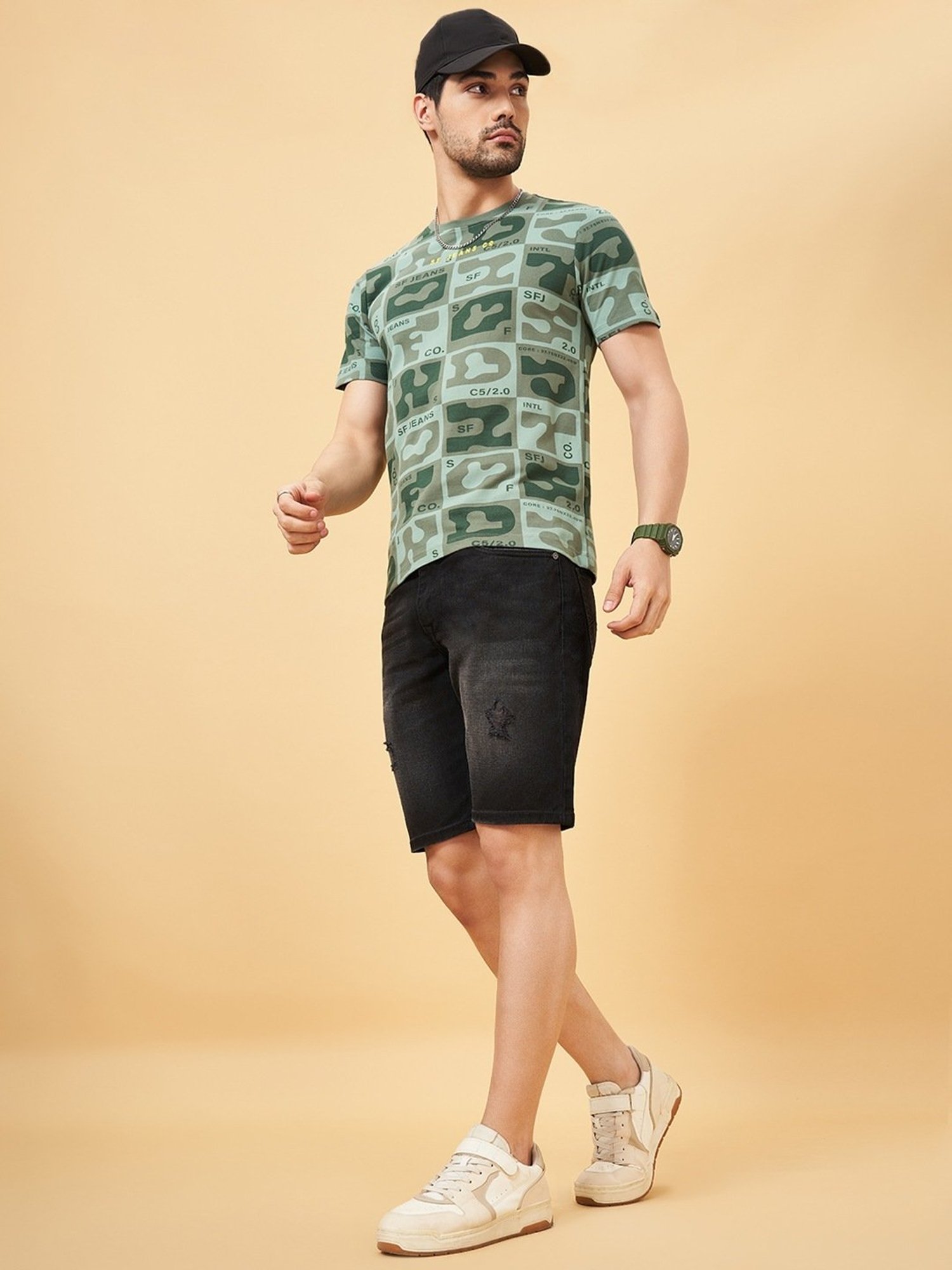 Sf Jeans By Pantaloons Black Regular Fit Denim Shorts