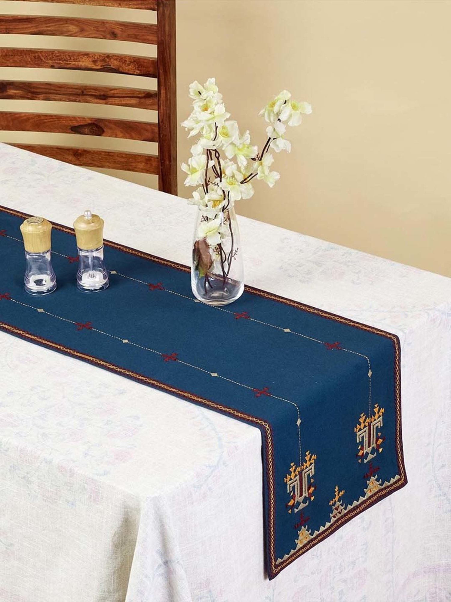 Fabindia Home Soof Blue Cotton 195 GSM Small Runner