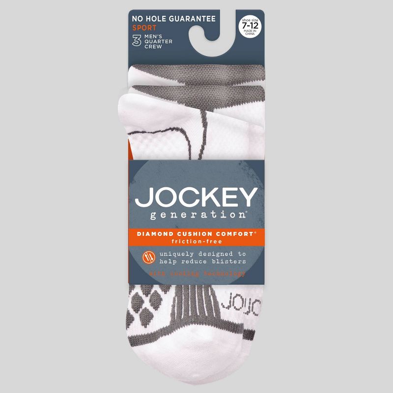 Jockey Generation™ Men's Diamond Cushion Comfort Friction Free 3pk Athletic Quarter Socks - White/Charcoal Gray 7-12