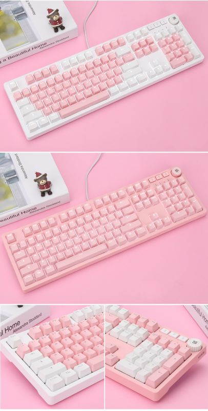 A-jazz AK515 Chinese Style Design,  104Keys N-Key Rollover White Backlit USB Wired Mechanical  Gaming Keyboard-,PBT Keycaps, Type-C