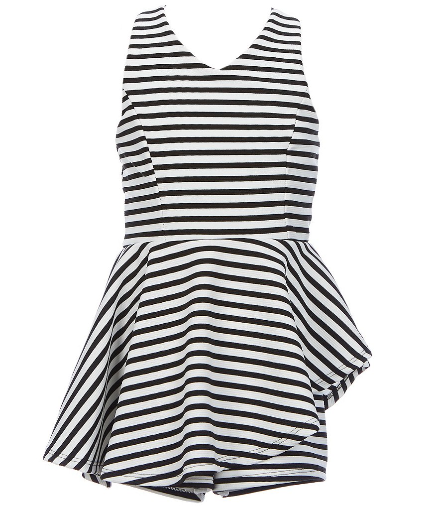 Ava & Yelly Big Girls 7-16 Stripe Asymmetrical-Overaly Romper