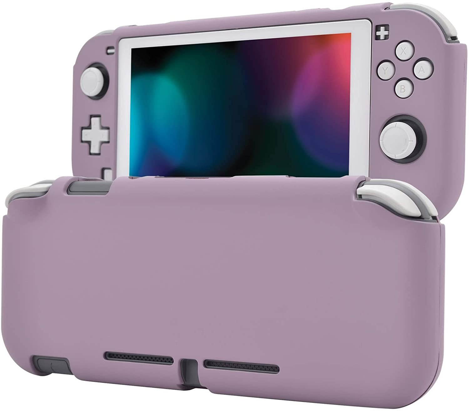 eXtremeRate PlayVital Customized Protective Grip Case for Nintendo Switch Lite, Dark Grayish Violet Hard Cover for Nintendo Switch Lite - 1 x White Border Tempered Glass Screen Protector Included