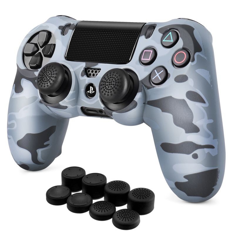 PS4 / Slim / Pro Controller Skin Grip Cover Case Set - Protective Soft Silicone Gel Rubber Shell & Anti-slip Thumb Stick Caps for Sony PlayStation 4 Controller Gaming Gamepad (Camo Gray)