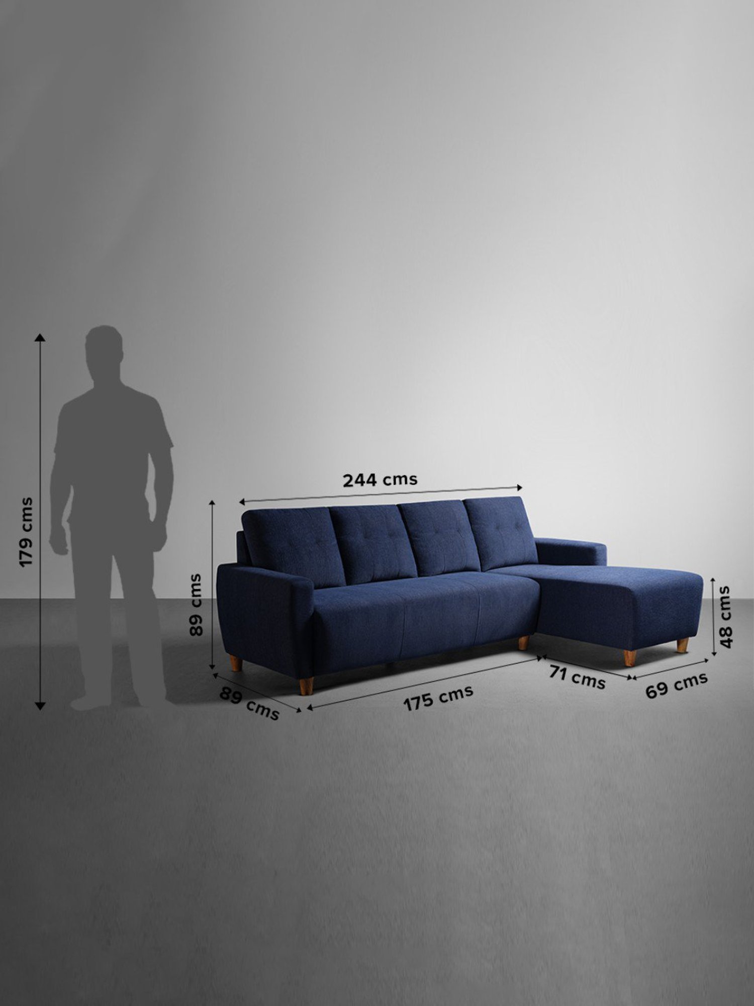 Sleepyhead Yolo Berry Blue Fabric 3 Seater RHS L Shape Sofa Set