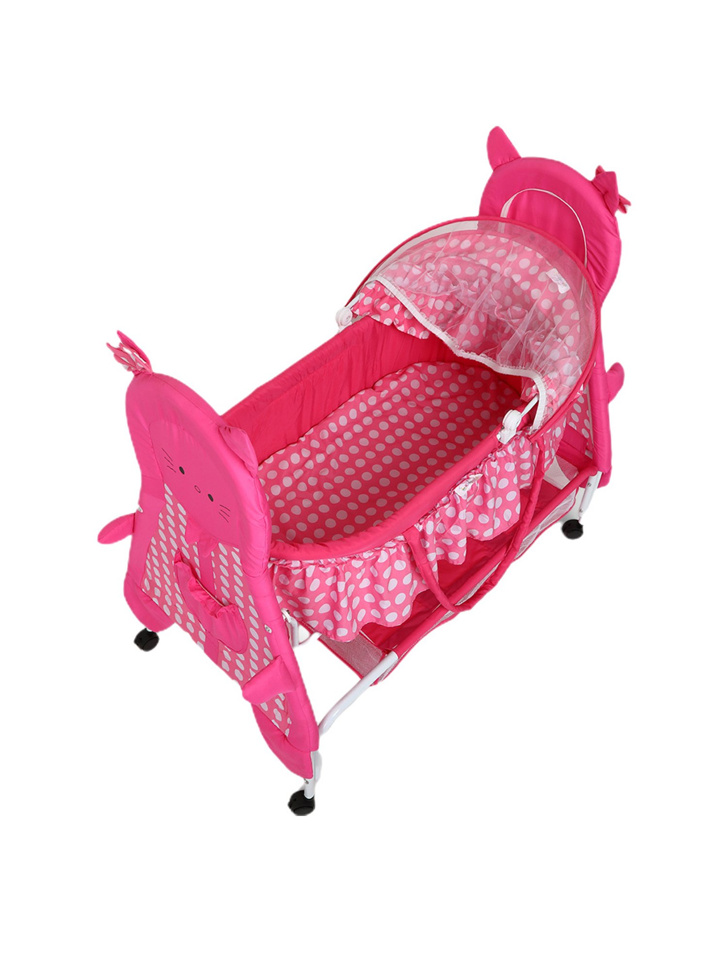 Kiddery Pink Baby Bassinet with Mosquito Protection Net (Age 0-8 Months)