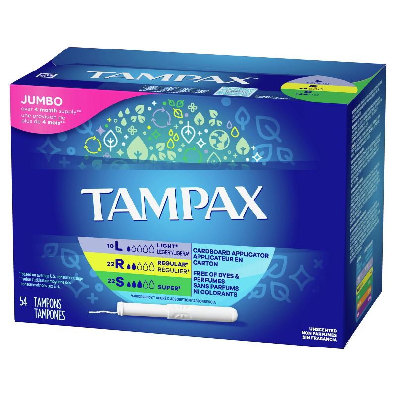 Tampax Cardboard Applicator Tampons - Light/Regular/Super Absorbency - Triple Pack - Unscented - 54ct