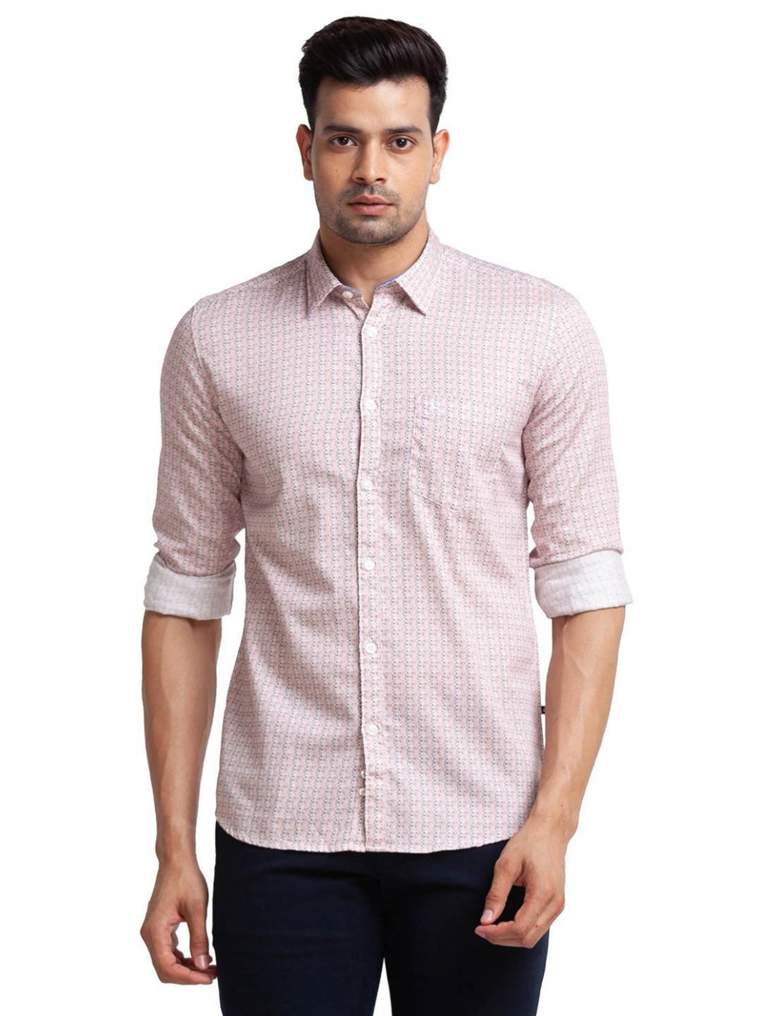 Parx White Pure Cotton Slim Fit Printed Shirt