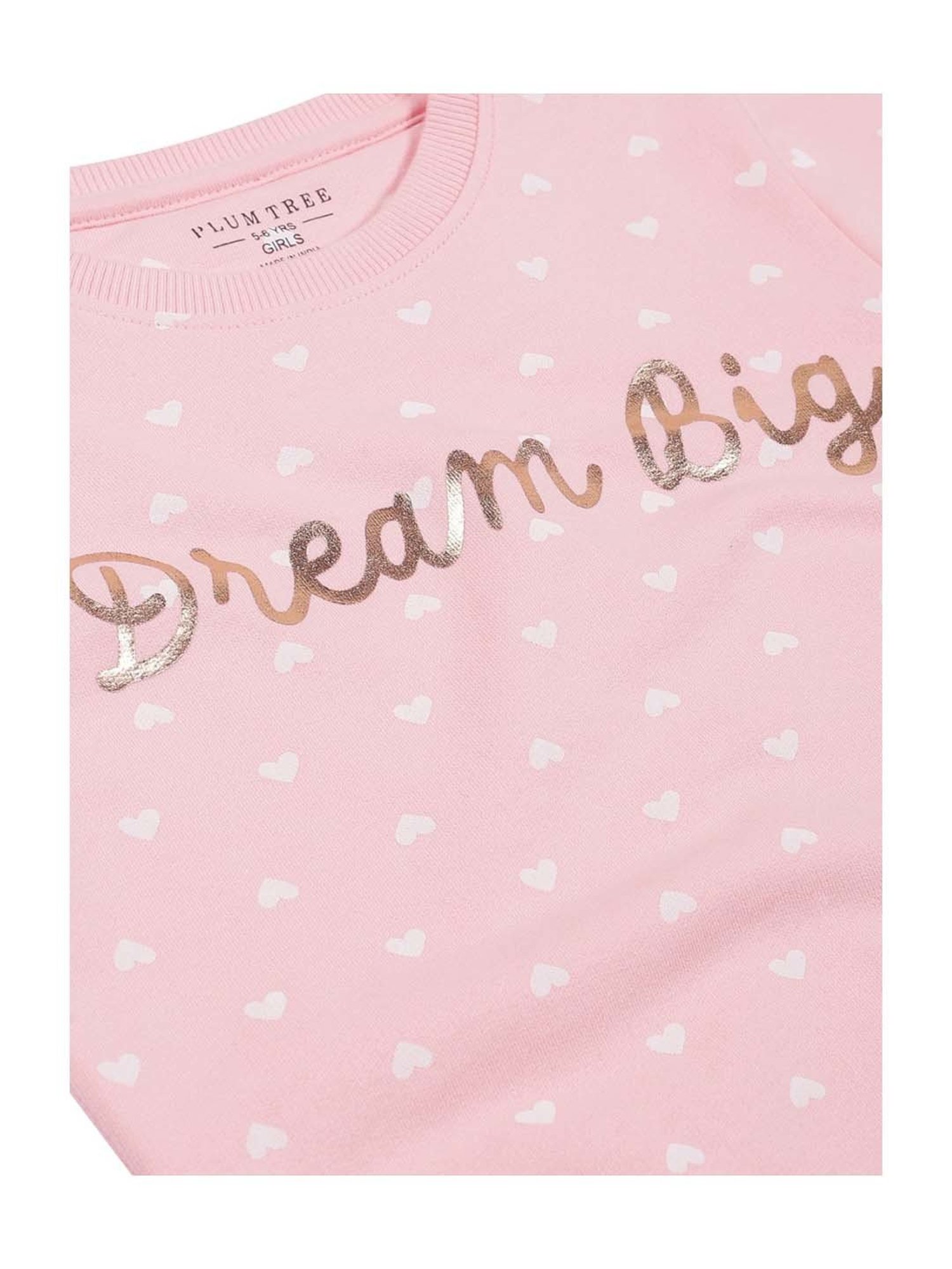 Plum Tree Kids Pink & White Cotton Printed Full Sleeves Sweatshirt