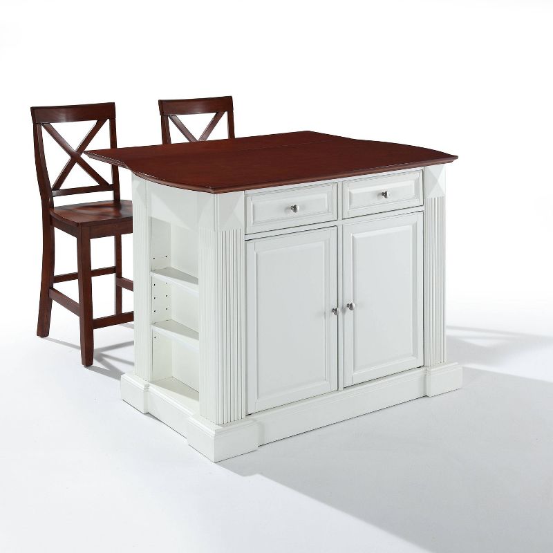 Coventry Drop Leaf Top Kitchen Island with 2 X-Back Stools White - Crosley