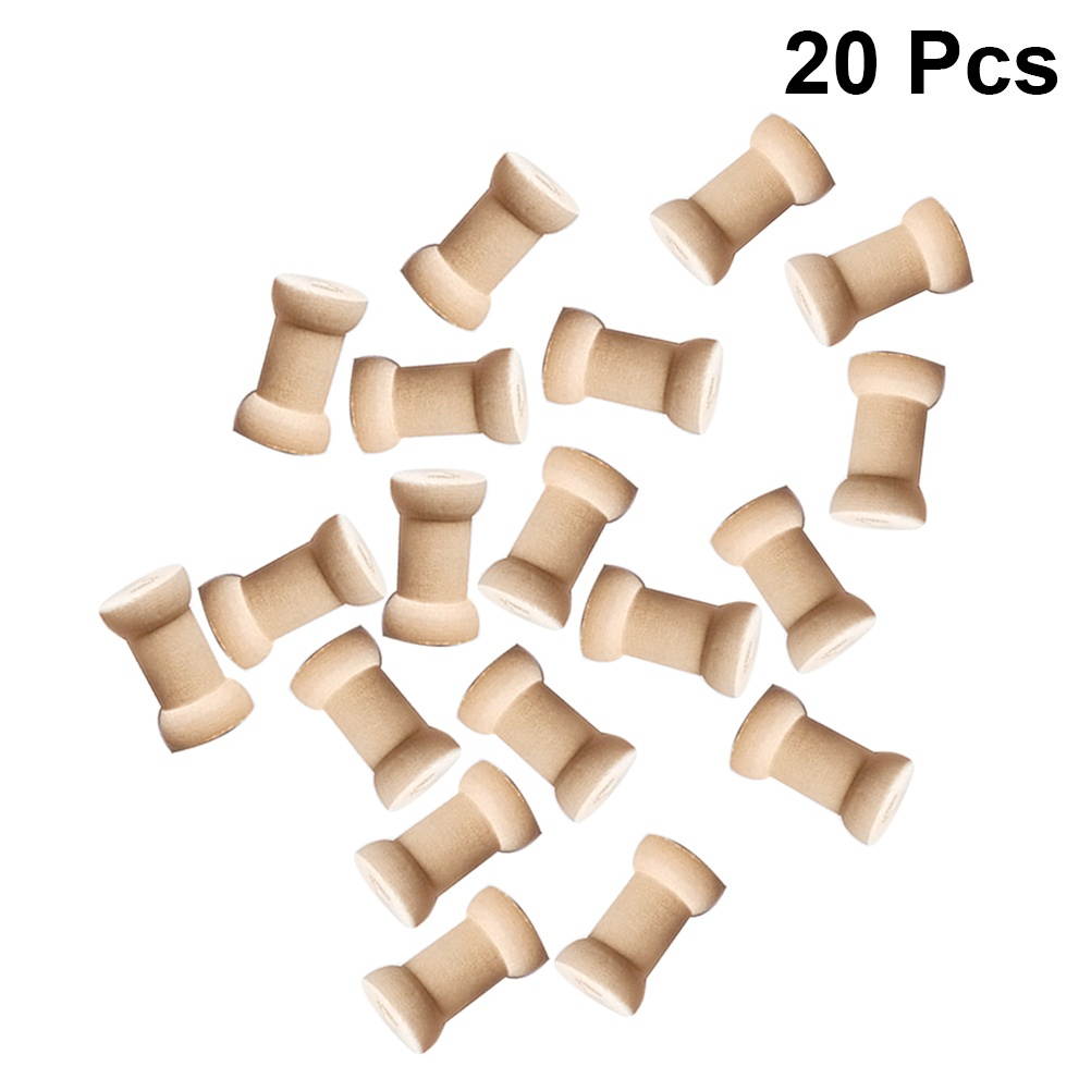 20Pcs Vintage Style Empyty Wooden Bobbins Spools Reels Organizer for Sewing Ribbons Twine Wood Crafts Tools Thread Wire