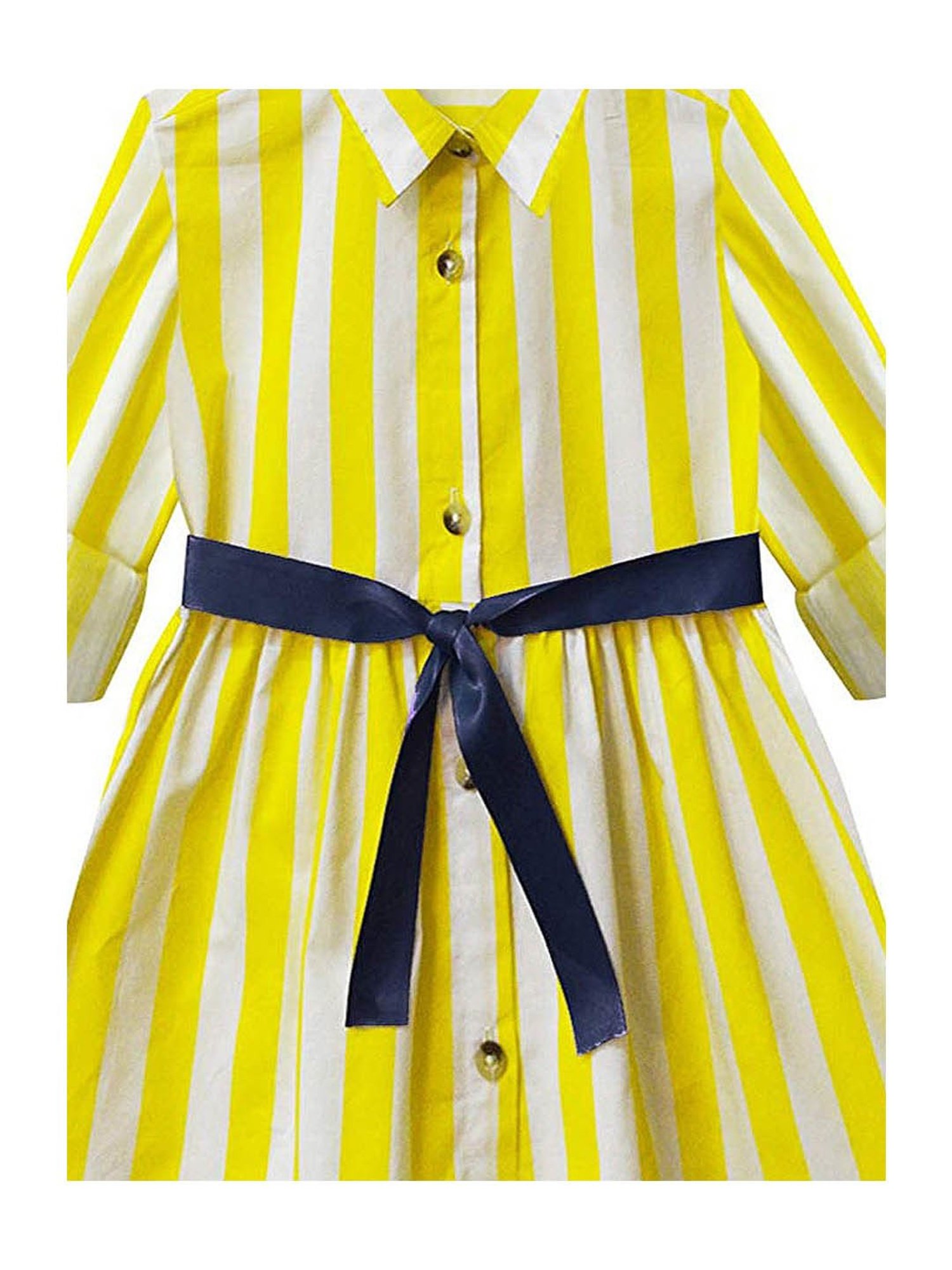 A.T.U.N. Yellow & White Striped Full Sleeves Shirt Dress
