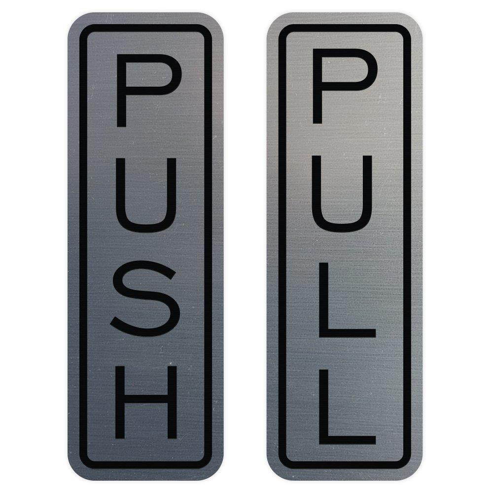 Classic Vertical Push Pull Door Sign (Brushed Silver) - Small