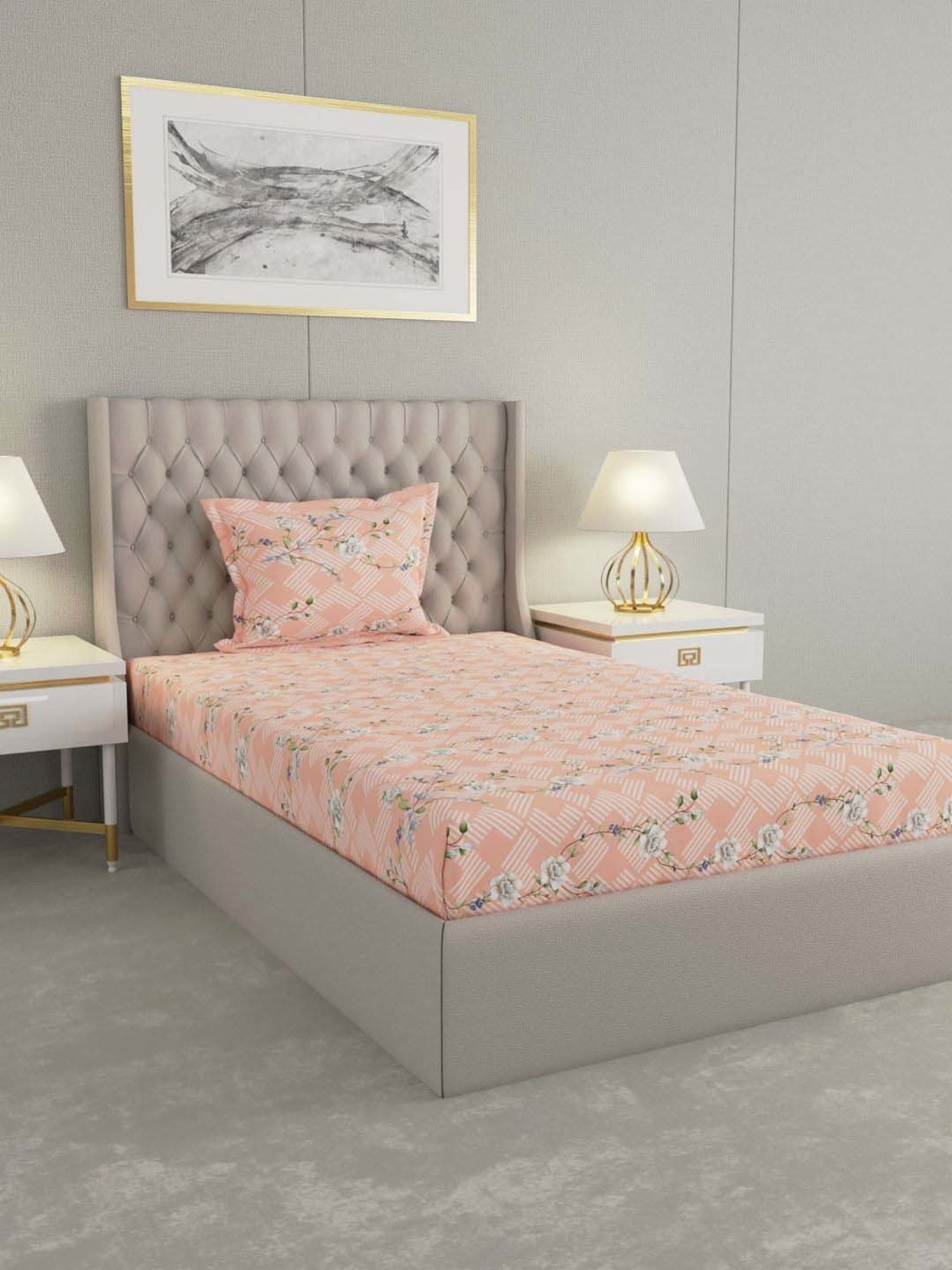 Raymond Home Delight Pink 104 TC Cotton Single Bedsheet with 1 Pillow Cover