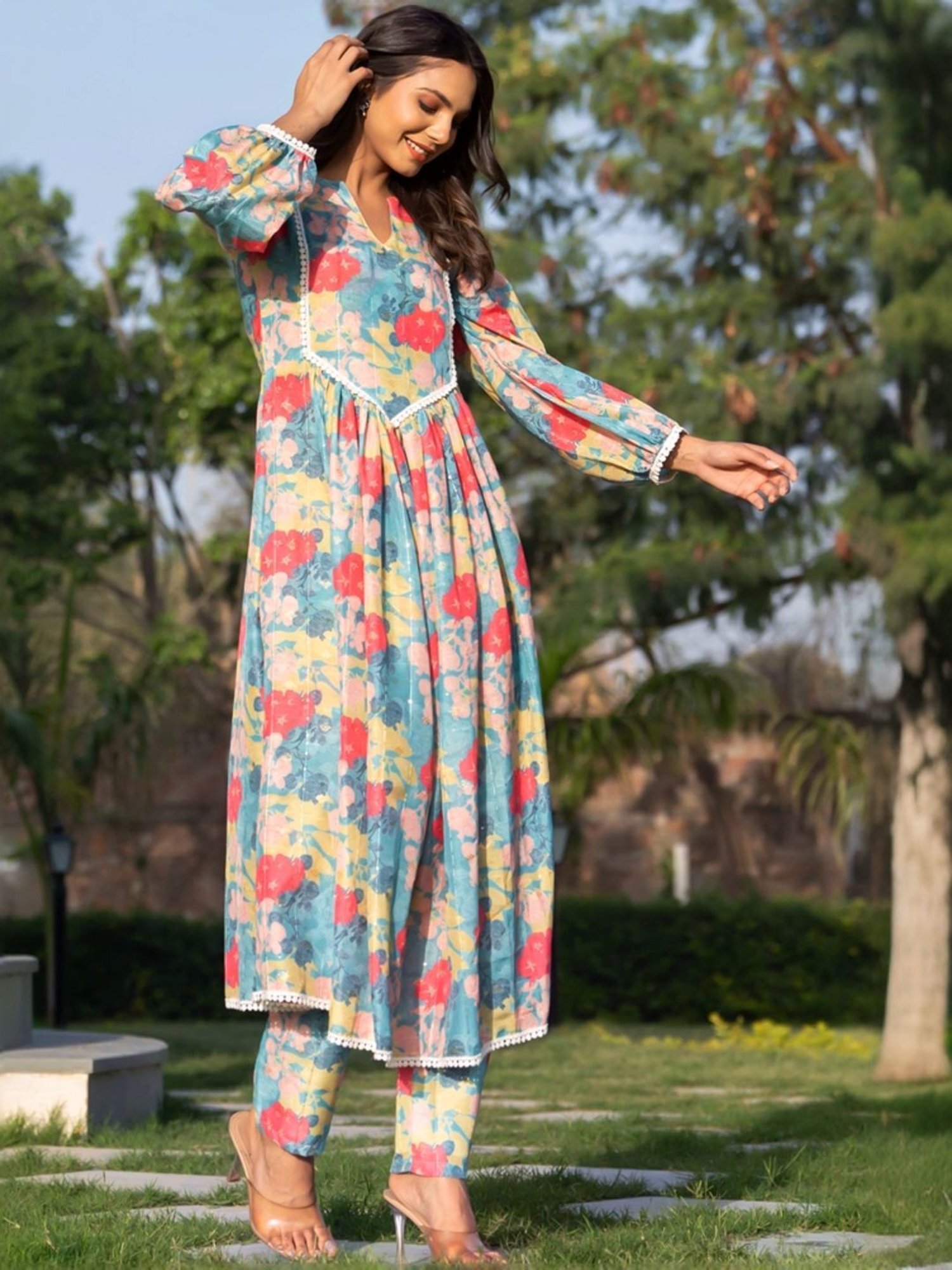 HOUSE OF JAMOTI Blue Printed A Line Kurta