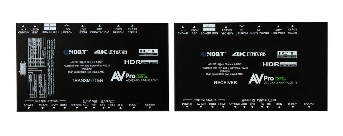 AVPro Edge AC-EX40-444-PLUS-KIT 4K60 HDR Ultra Slim HDMI/HDBaseT Extender (Transmitter/Receiver) Kit with Bi-Directional USB/KVM
