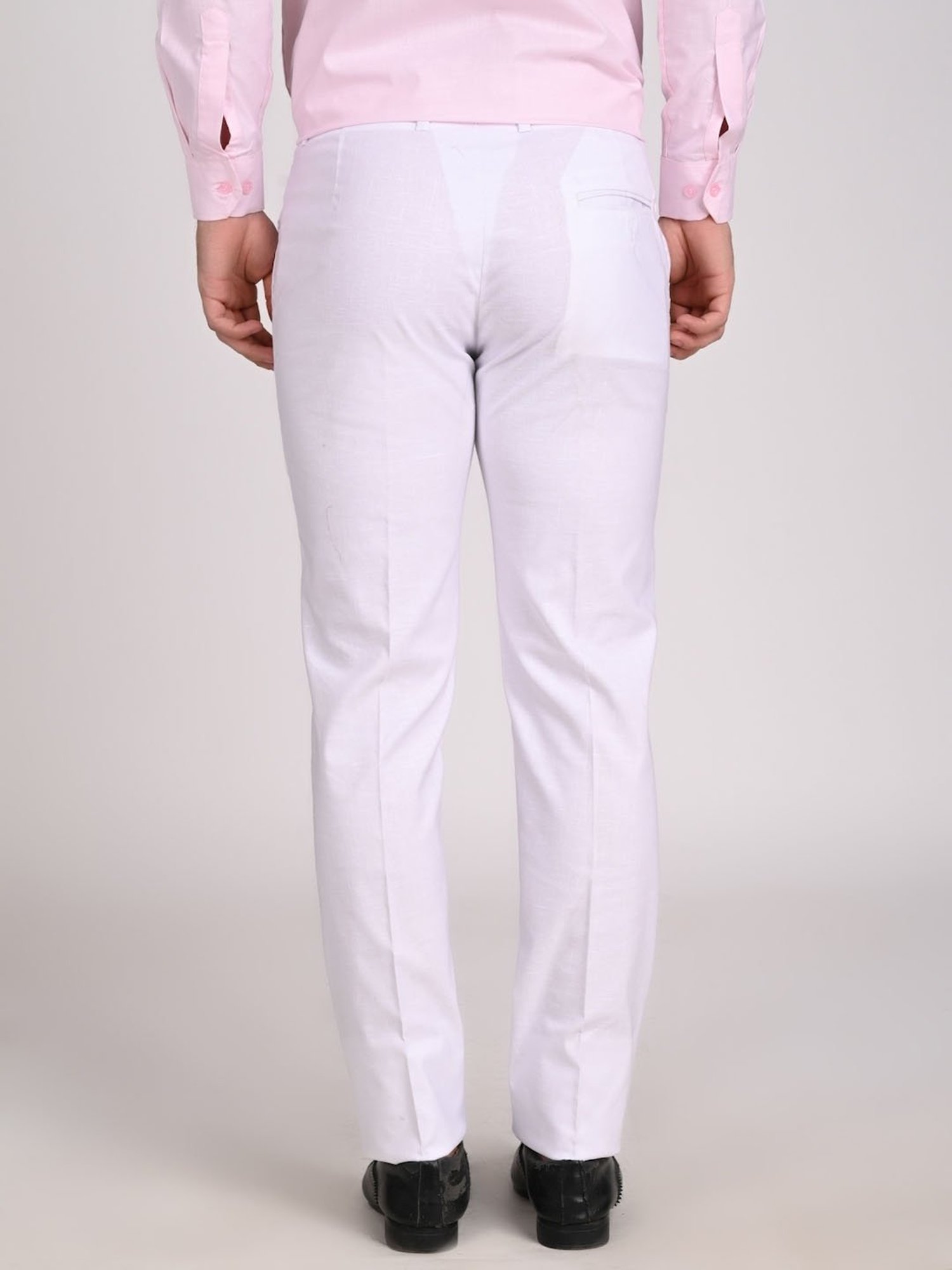 TAHVO White Linen Regular Fit Trousers